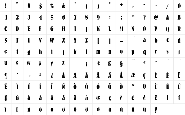 BernhardAntDBolConRo1 Regular  glyph index
