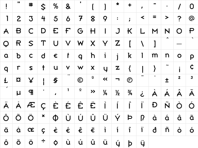 BroadbandICG Regular  glyph index