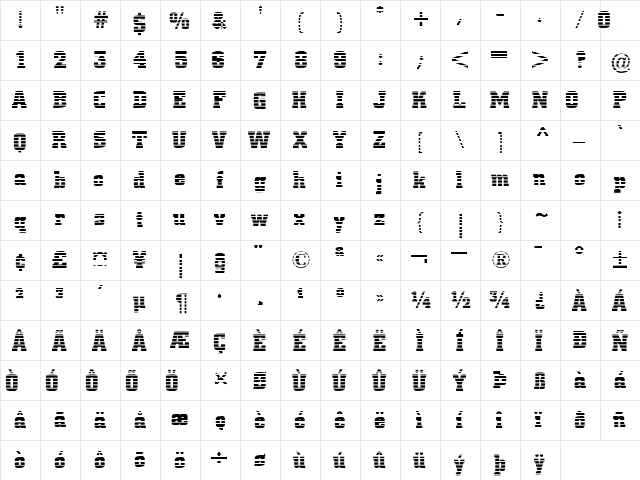 Borghs-Striped Normal  glyph index