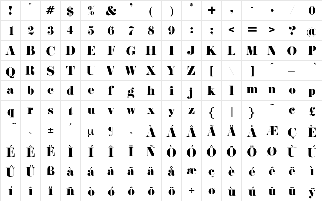 Galeere Regular  glyph index