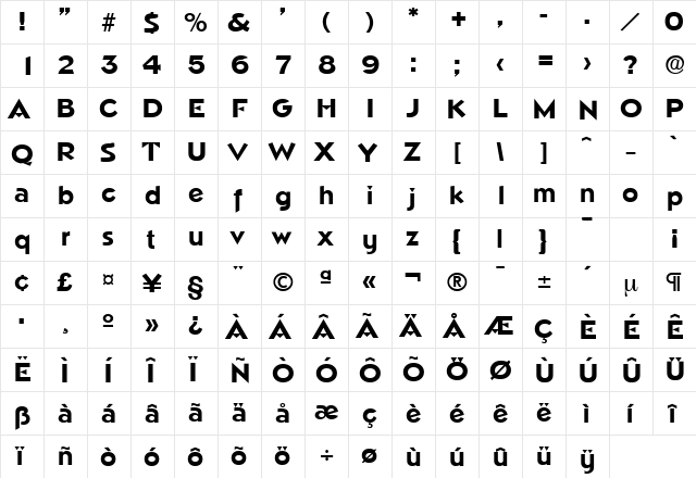 Napoli-Serial-ExtraBold Regular  glyph index