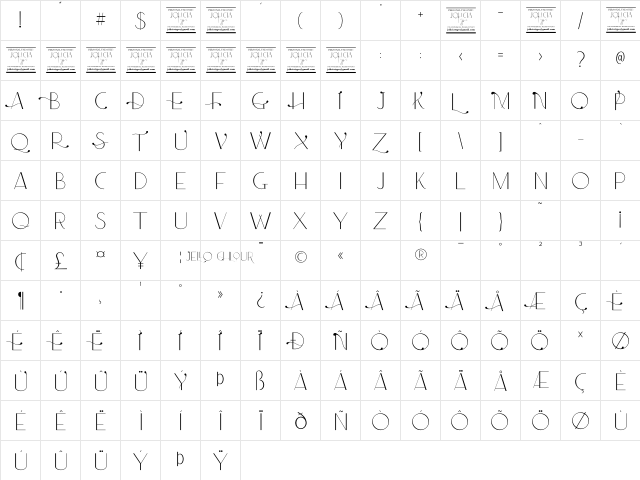 Jello Chlour Regular  glyph index