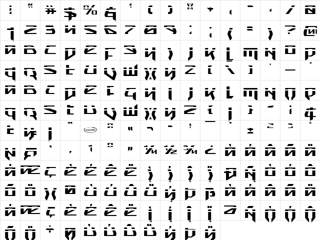Snubfighter Phaser Regular  glyph index
