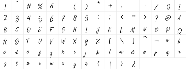 Bringshoot Regular  glyph index
