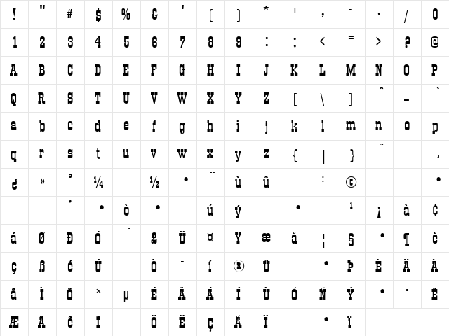All Night 12 Regular  glyph index