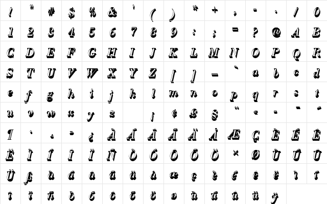 BodoniAntTRegItaSh1 Regular  glyph index