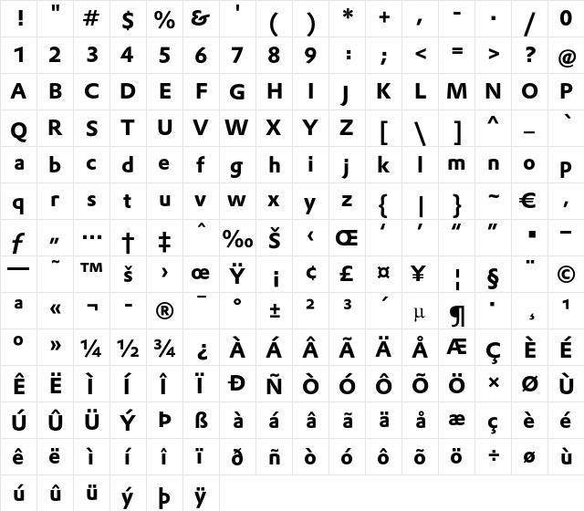 DTLProkyonT Regular  glyph index