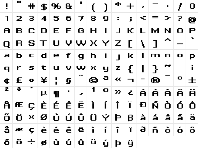 Tenacity Extended Bold  glyph index