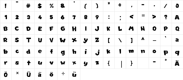 New Super Mario Font U Regular  glyph index