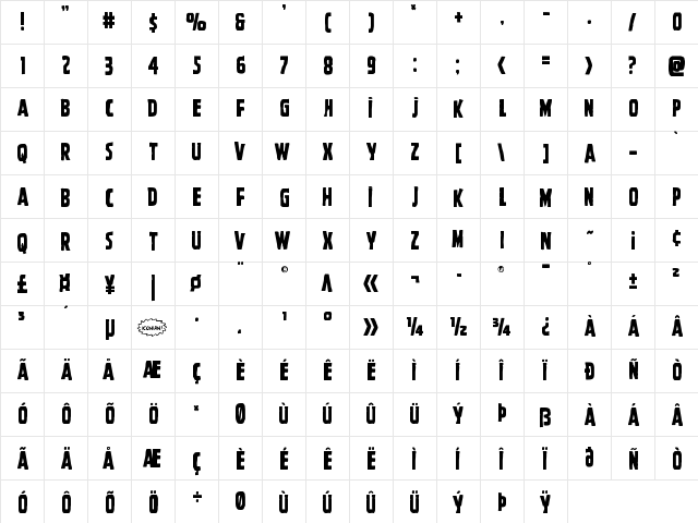 Ghoulish Intent Shift Regular  glyph index