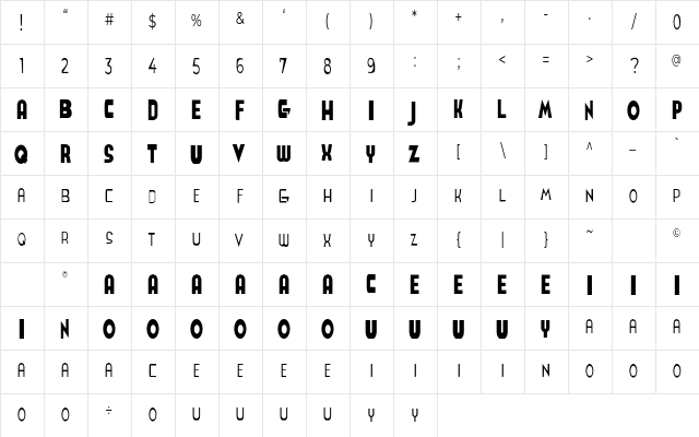 Schoenmaker Regular  glyph index
