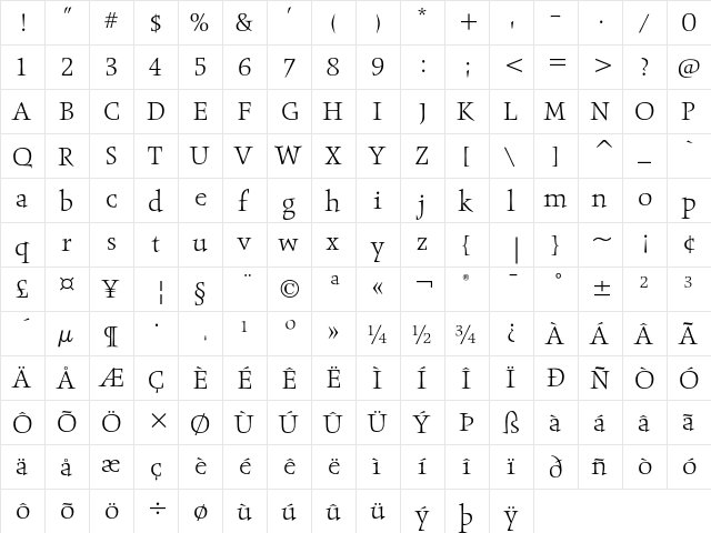 Obelisk ITC Light  glyph index