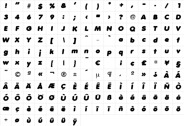 Volkswagen-HeavyIta Regular  glyph index