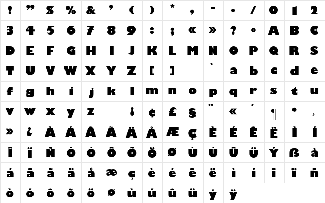Gill_Sans-Black Regular  glyph index