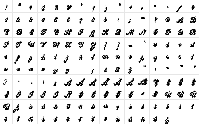 CommercialScrDSh1 Regular  glyph index