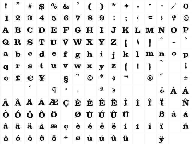 JamesBeckerRandom-ExtraBold Regular  glyph index