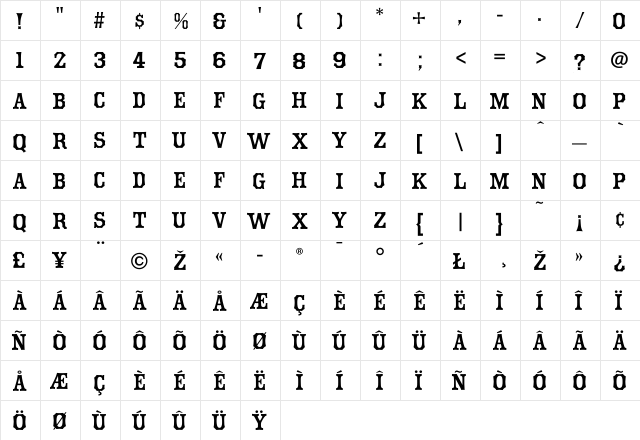 Hometown-Normal Regular  glyph index