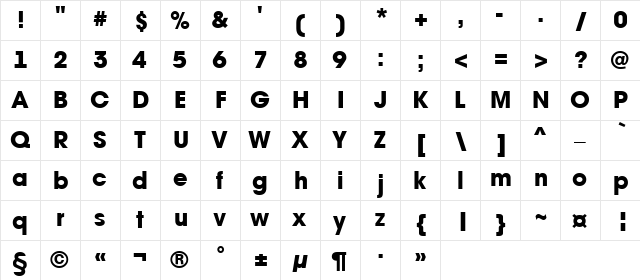 a_AvanteTck Heavy  glyph index