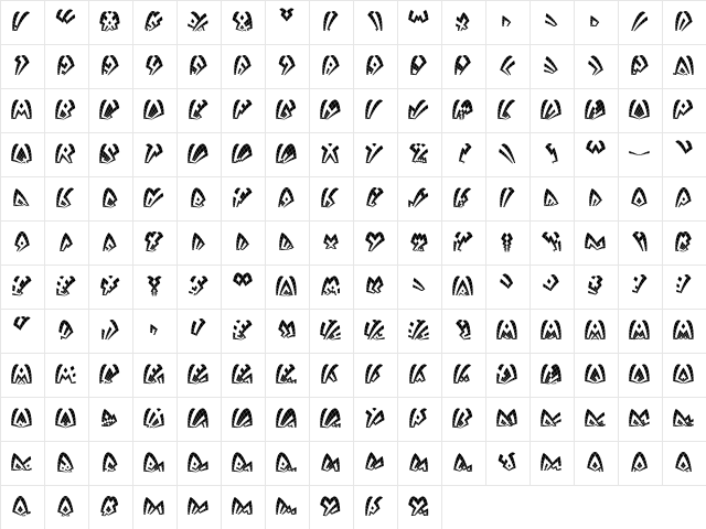 Dack Regular  glyph index