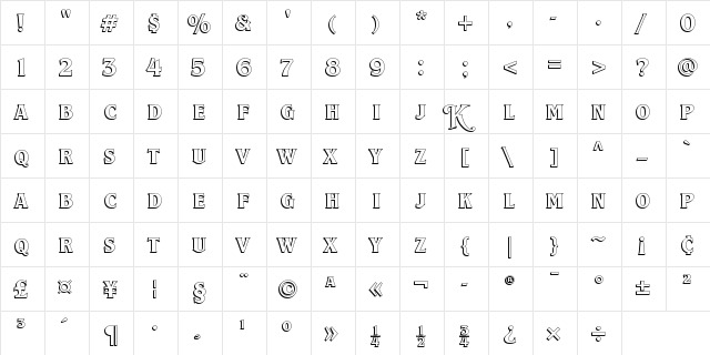 Ephemera Kingsford DEMO  glyph index