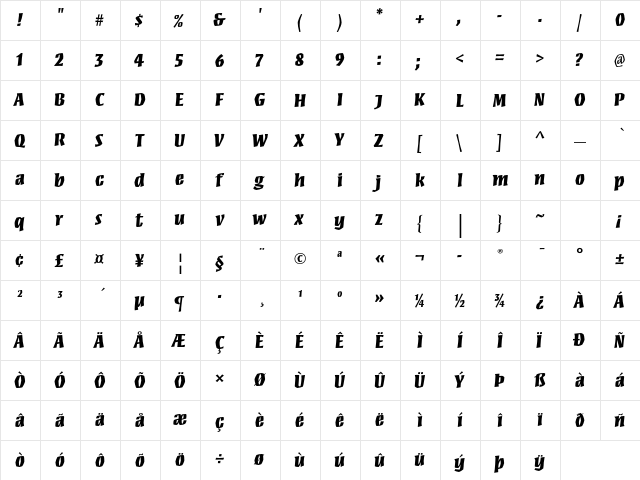 Mezz Std Black  glyph index