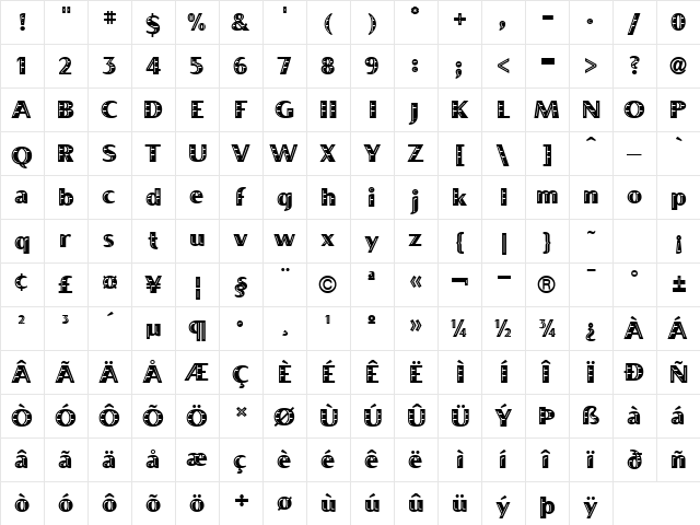 Boca Raton ICG Regular  glyph index