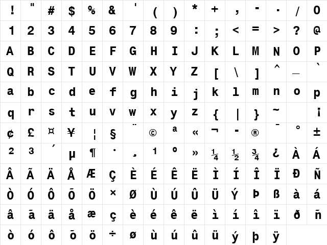 Corporate Mono Bold  glyph index