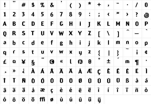 Amoebia Bold  glyph index