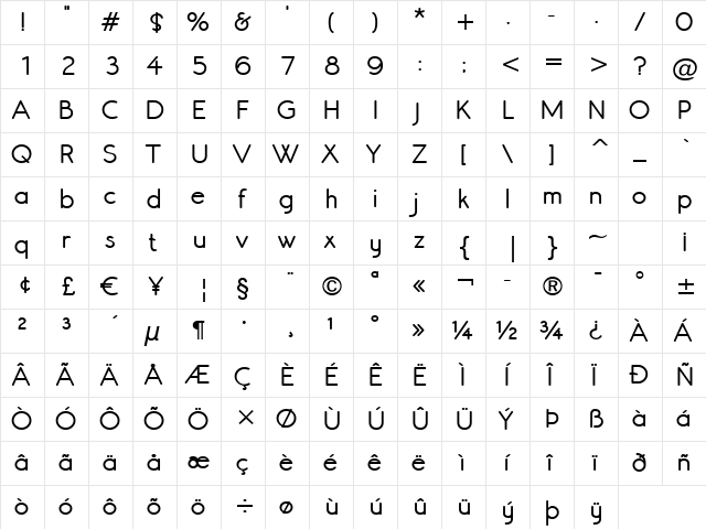 Register Sans BTN Bold  glyph index