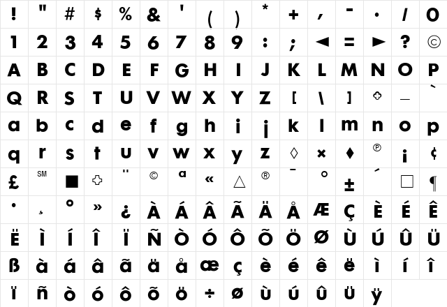 CgFuturaMaxi Bold  glyph index