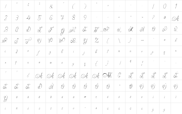 Alexandra Orleans Regular  glyph index