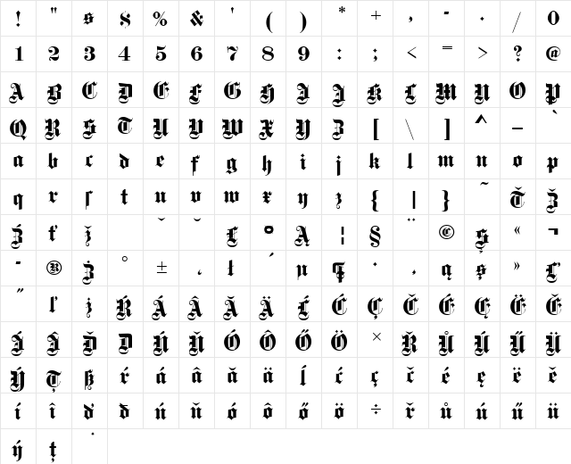 FetteGotDEE Regular  glyph index