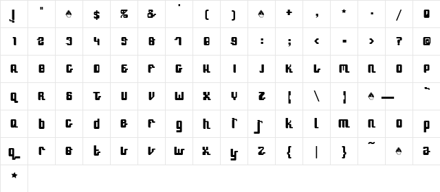 SpeedFreek Regular  glyph index