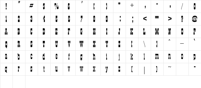 Cartwright Regular  glyph index