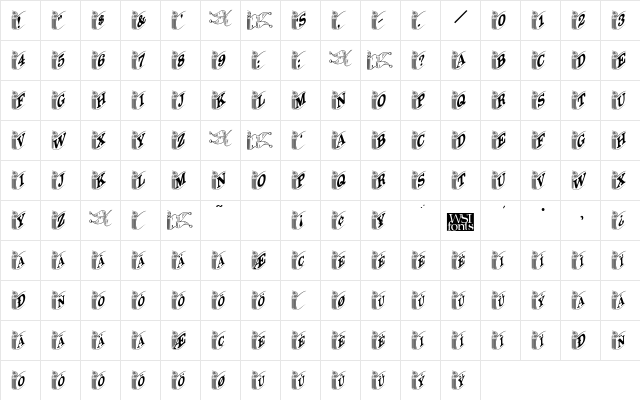 Ribbons Regular  glyph index
