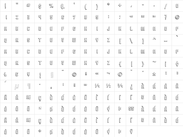 MilwaukeeNeon-Shadow Regular  glyph index