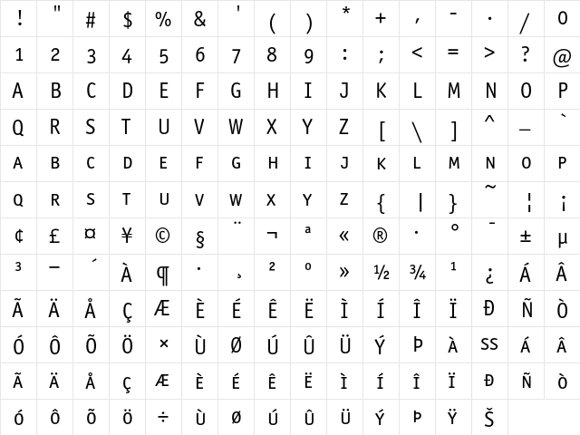 OfficinaSanITC BookSC  glyph index