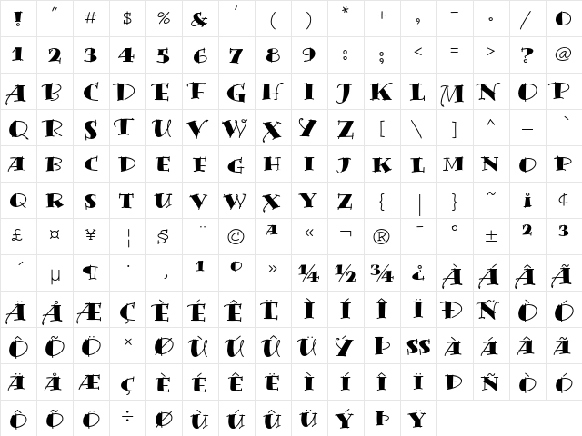 Bermuda LP Solid  glyph index