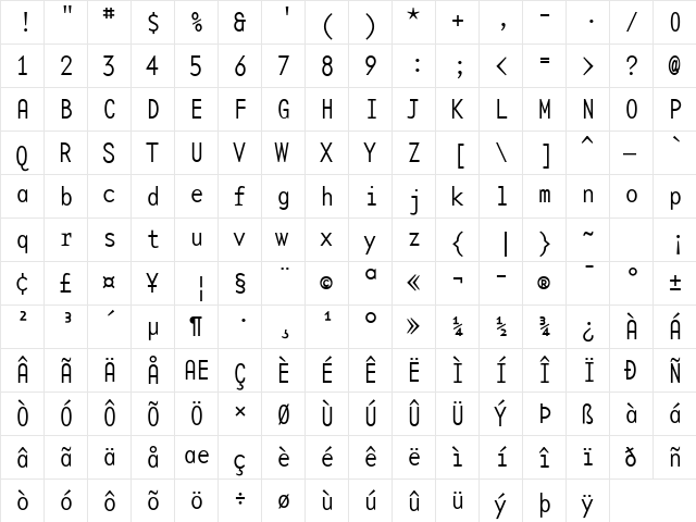BaseMono-NarrowThin Thin  glyph index