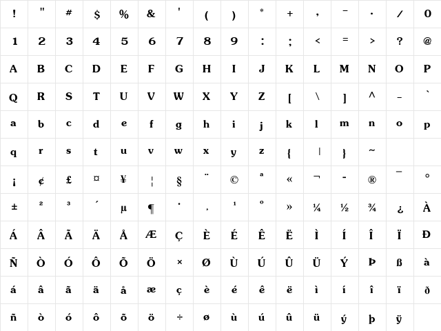 JasmineUPC Bold  glyph index