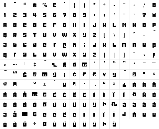 Headcold Regular  glyph index