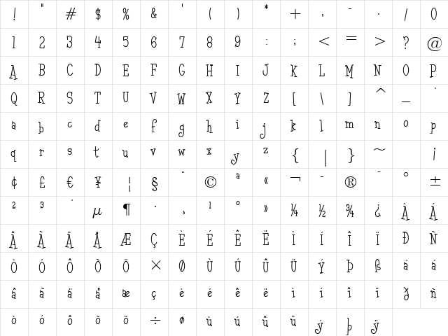 Malihini Tahitian BTN Cond Lt Regular  glyph index