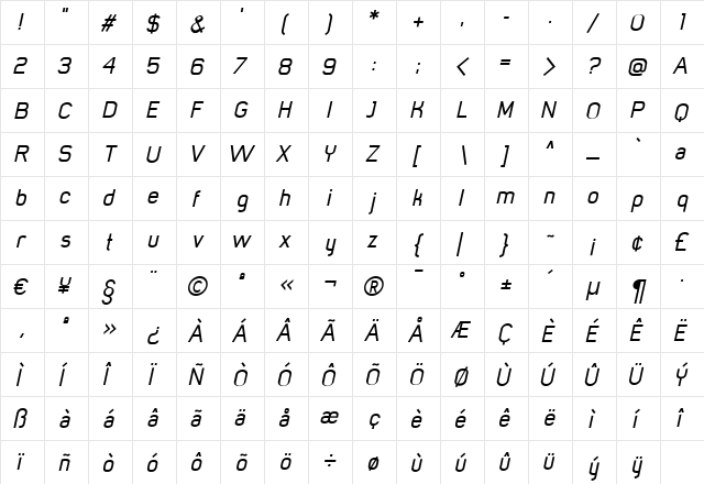 MisterGiacco Regular  glyph index