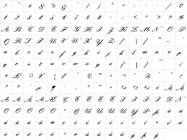 CheckQuillScriptSSK Bold  glyph index