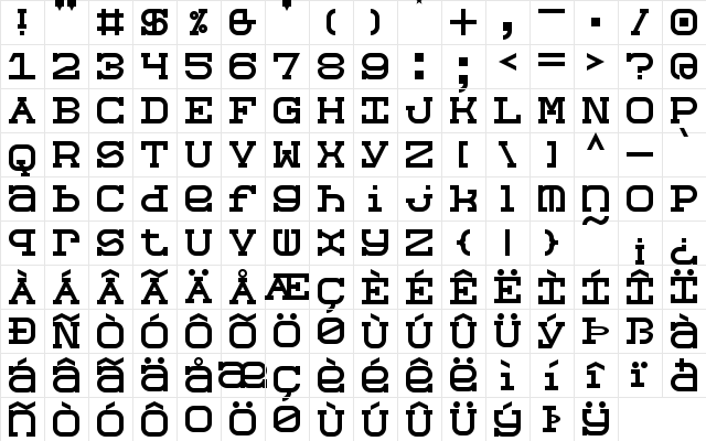 Slabberton Regular  glyph index