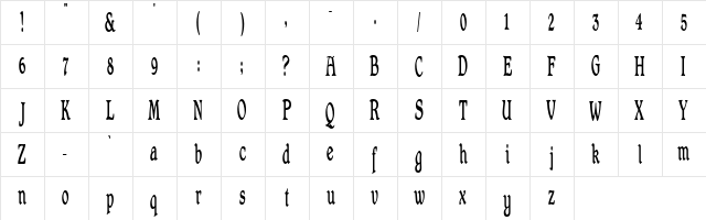 ShrewsburyCondensed Regular  glyph index