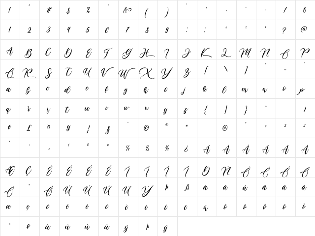 Hella Mella Regular  glyph index
