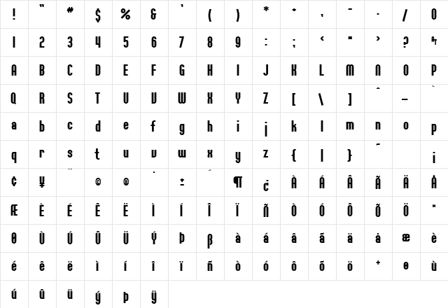 SF Willamette Bold  glyph index