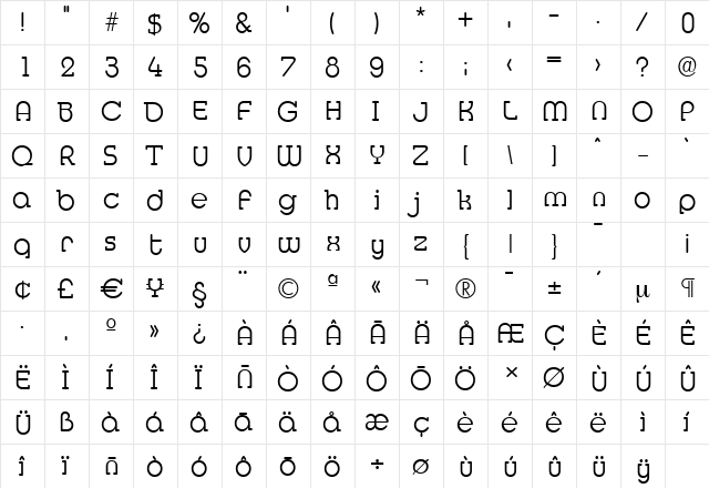 MexicoSerial-Light Regular  glyph index