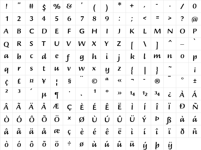 Briem Script Std Medium Regular  glyph index